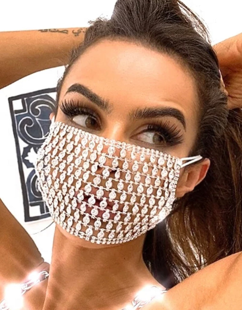 Luxury Round Rhinestone Face Mask Cover (OPTIONAL cotton mask)