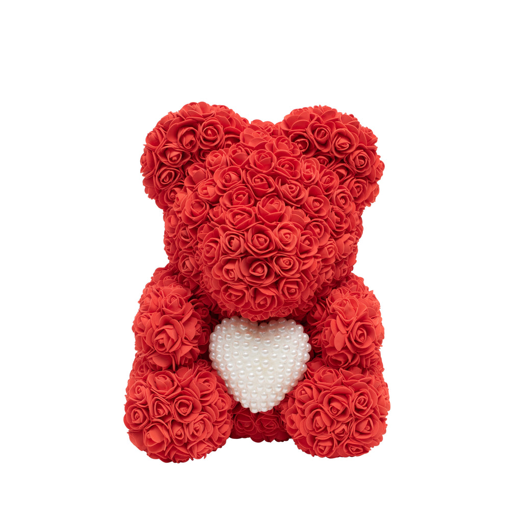 Luxury Heart of Pearls Rose Bear - Red