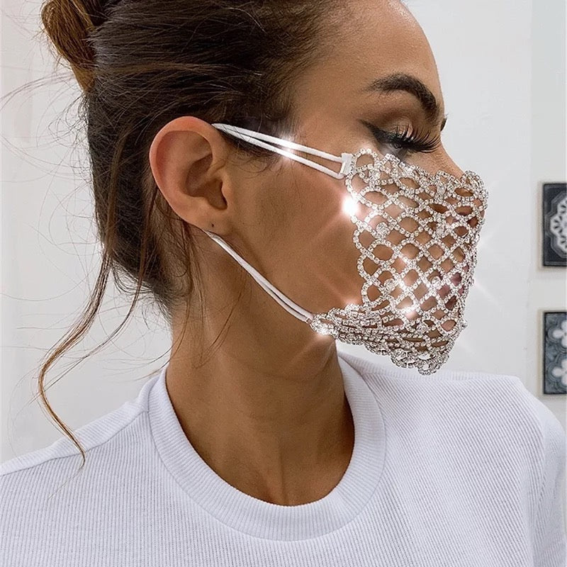 Luxury Diamond Eye Rhinestone Face Mask Cover (OPTIONAL cotton mask)