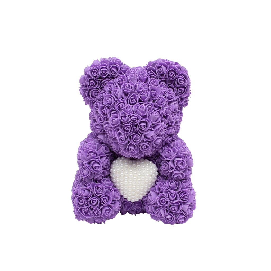 Luxury Heart of Pearls Rose Bear - Purple
