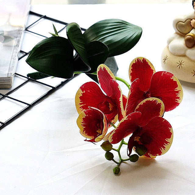 Artificial 4-head Phalaenopsis Orchid with Leaves - 1 piece